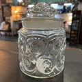 Vintage LE Smith Moon & Stars 7" Clear Glass Canister Jar w/lid 1960-70s