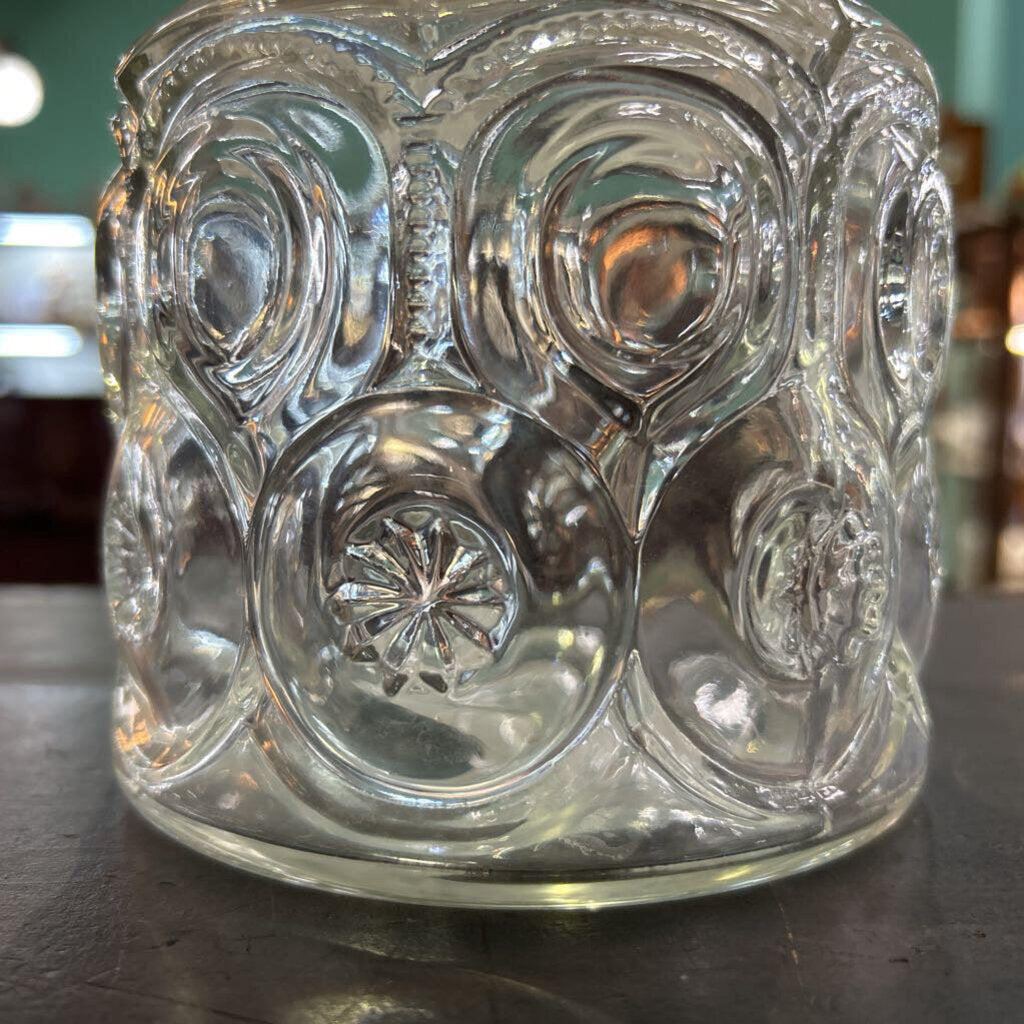 Vintage LE Smith Moon & Stars 7" Clear Glass Canister Jar w/lid 1960-70s