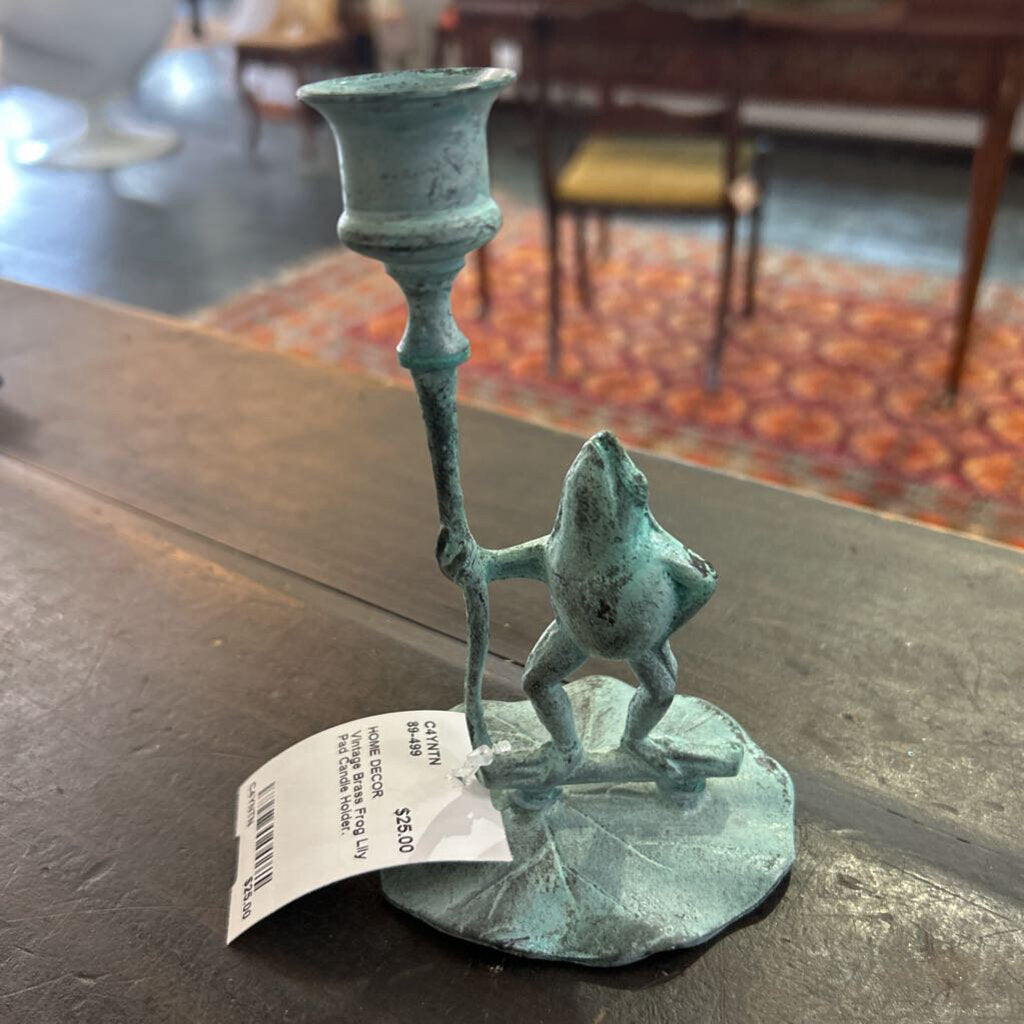 Vintage Brass Frog Lily Pad Candle Holder.