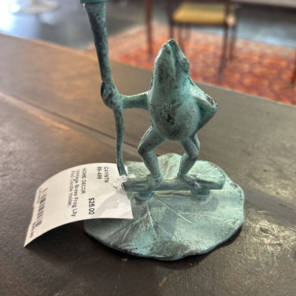 Vintage Brass Frog Lily Pad Candle Holder.