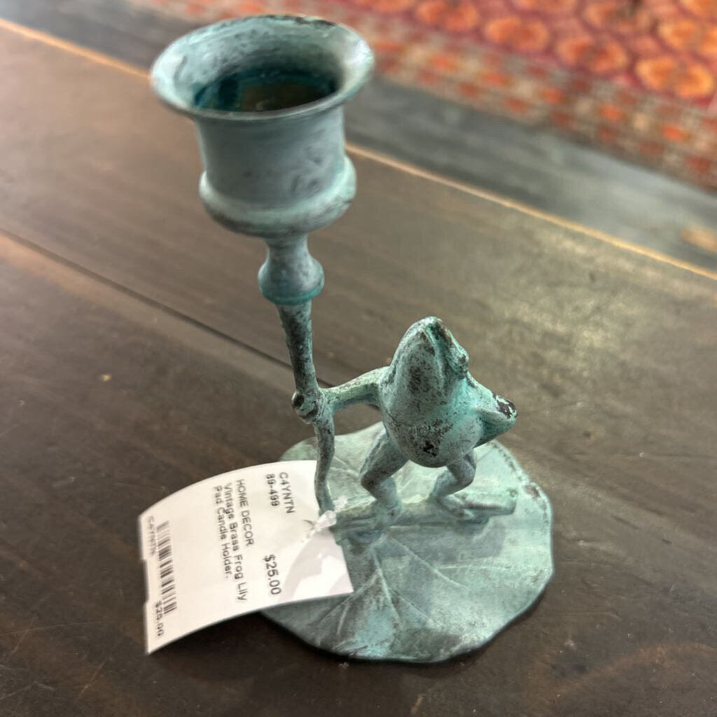 Vintage Brass Frog Lily Pad Candle Holder.