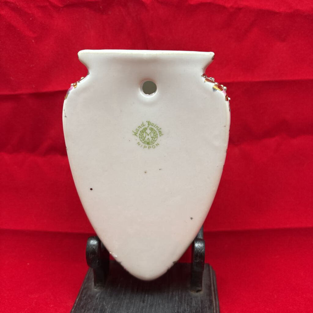 Vintage Nippon Wall Pocket For Flowers, Incense Holder, Ceramic, Floral Gold Detal.