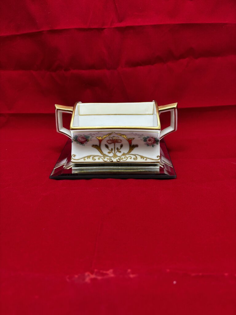 Nippon Porcelain Sugar Cube Holder, Pink Floral and Gold Detail.