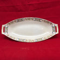 Nippon Porcelain Oval Rising Sun Celery Dish, Pink Roses Blue Ribbon.
