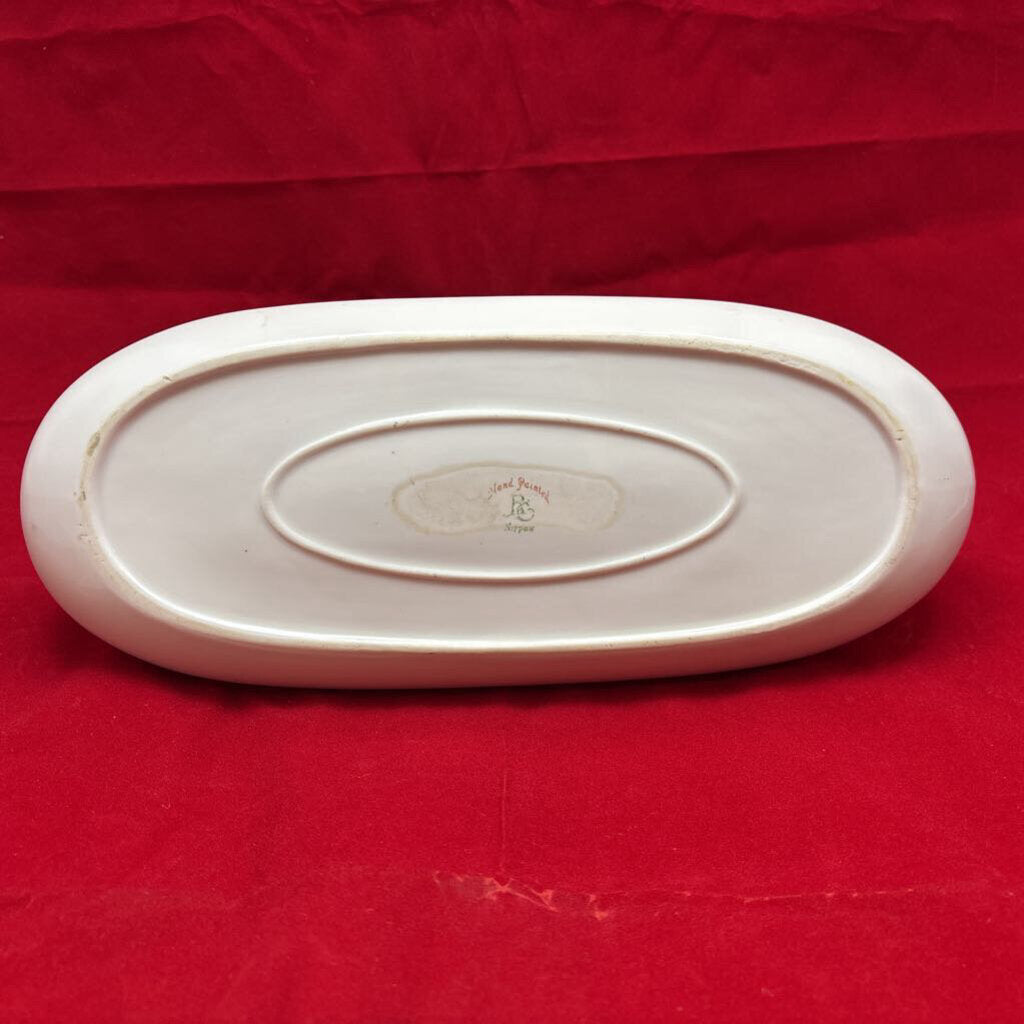 Antique Nippon Oval Boat Dish, Floral Blue/Pink Gold Rim.