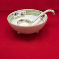 Nippon Hand Painted Green Floral Footed Bowl with Spoon.