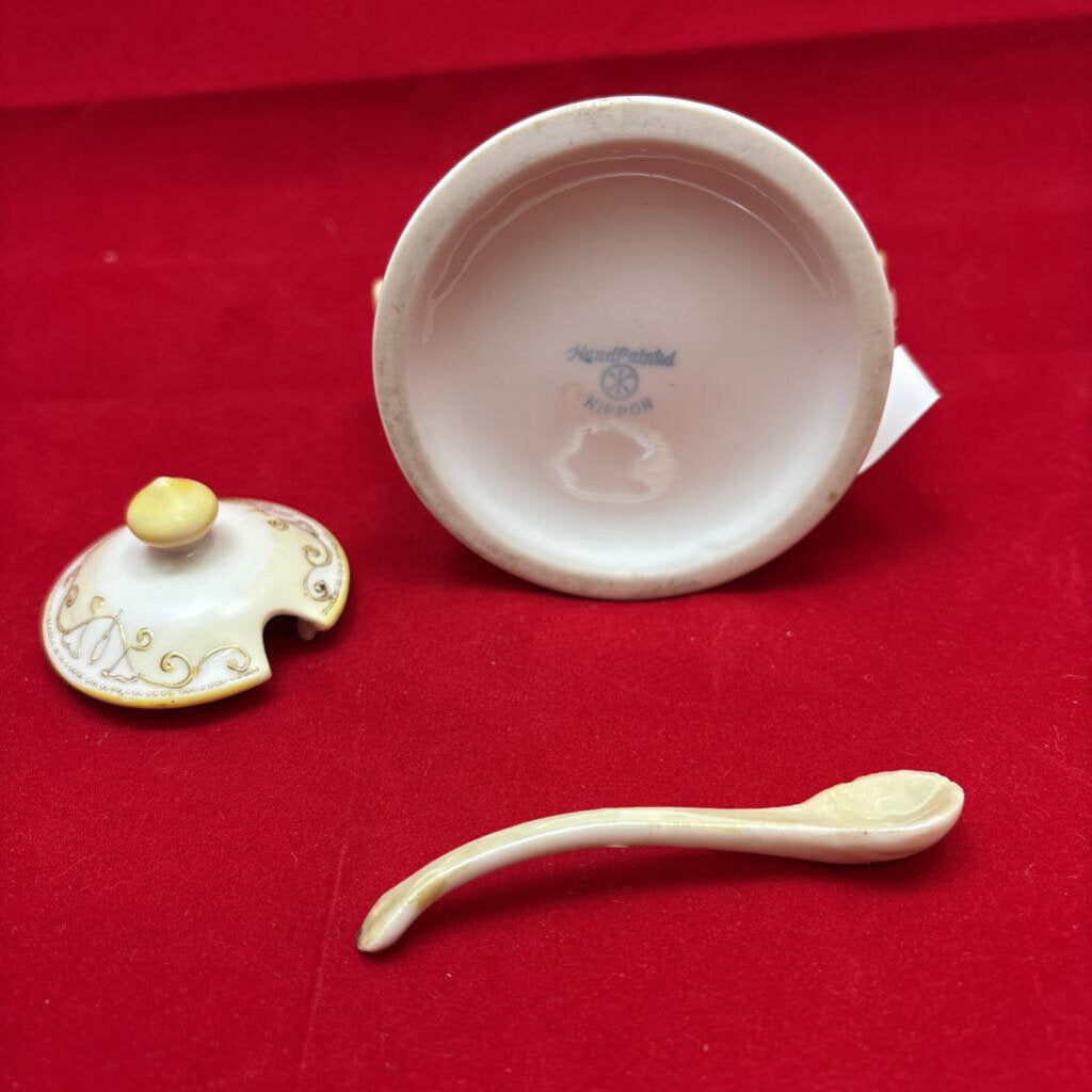 Antique Nippon Lidded Dish with Spoon (as is) yellow