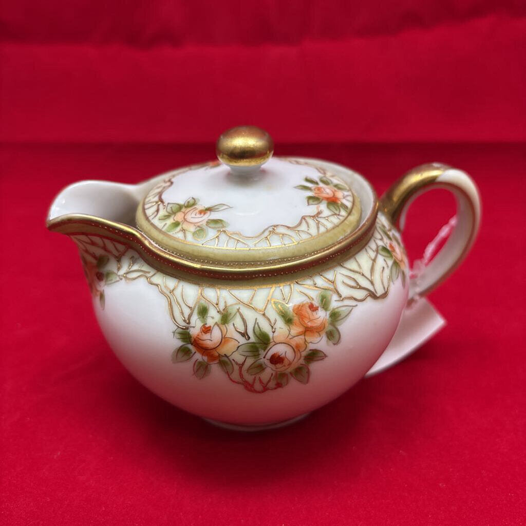 Antique Nippon Hand Painted Small Teapot/Creamer, Floral Gold Detail.