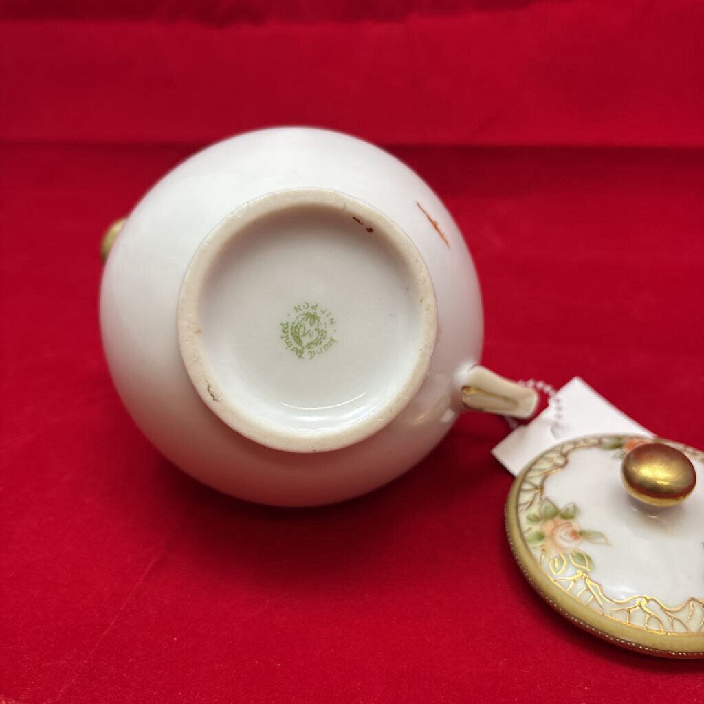 Antique Nippon Hand Painted Small Teapot/Creamer, Floral Gold Detail.