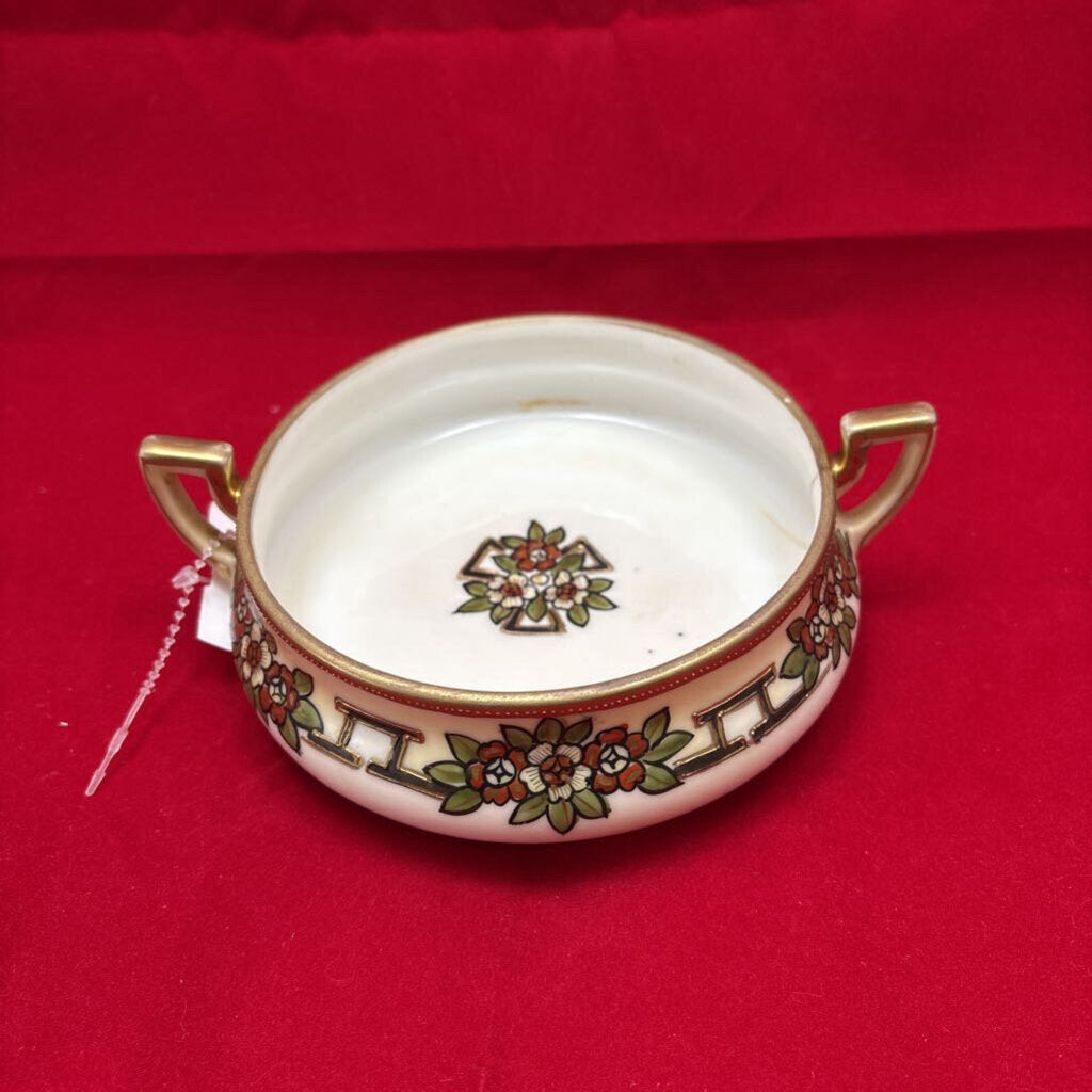 Antique Nippon, Handled Floral with Gold Detail, Trinket Dish, (as is)