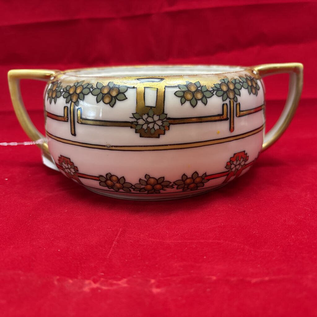 Antique Japanese Porcelain Dish, 2 Handles. Orange Fruit/Floral Gold Detail, (NO LID)