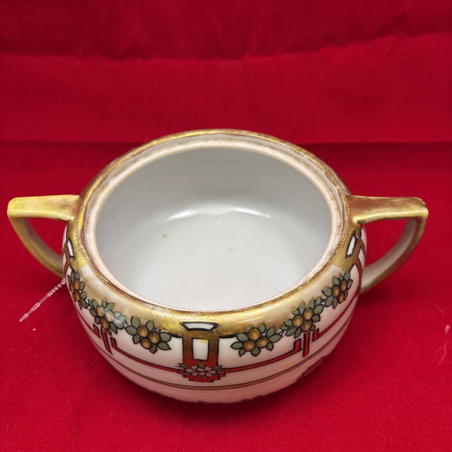 Antique Japanese Porcelain Dish, 2 Handles. Orange Fruit/Floral Gold Detail, (NO LID)