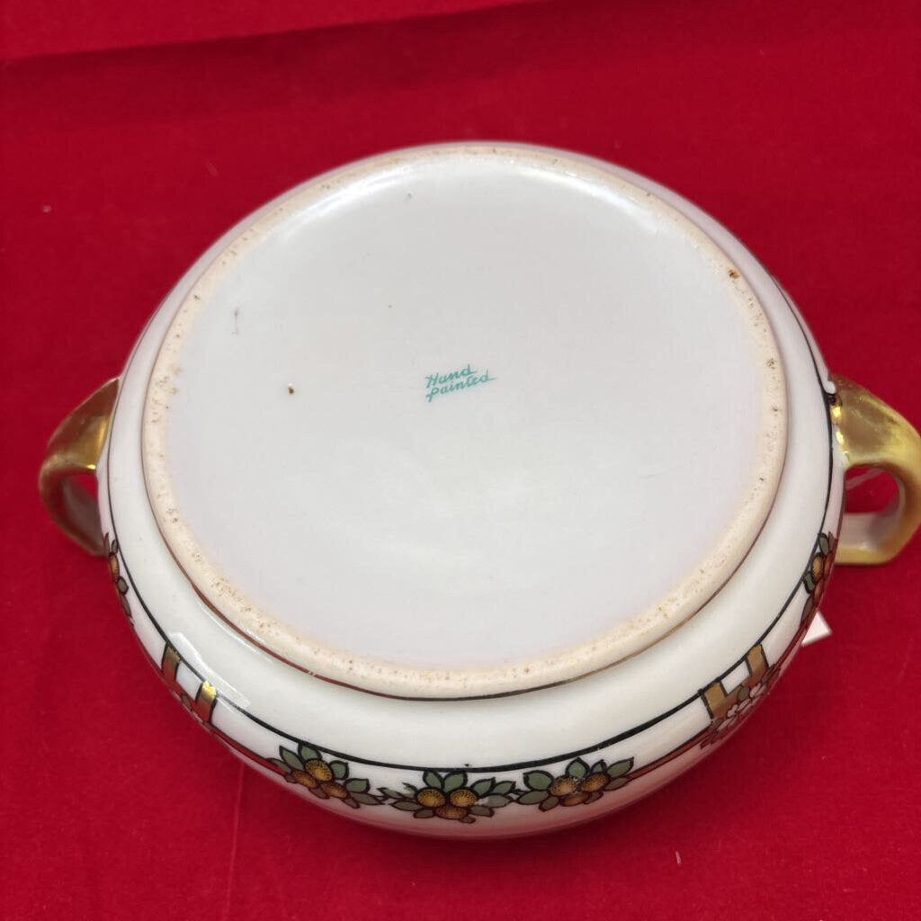 Antique Japanese Porcelain Dish, 2 Handles. Orange Fruit/Floral Gold Detail, (NO LID)