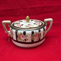 Antique Nippon Art Deco Floral Lidded Dish, Gold/Black/Pink.