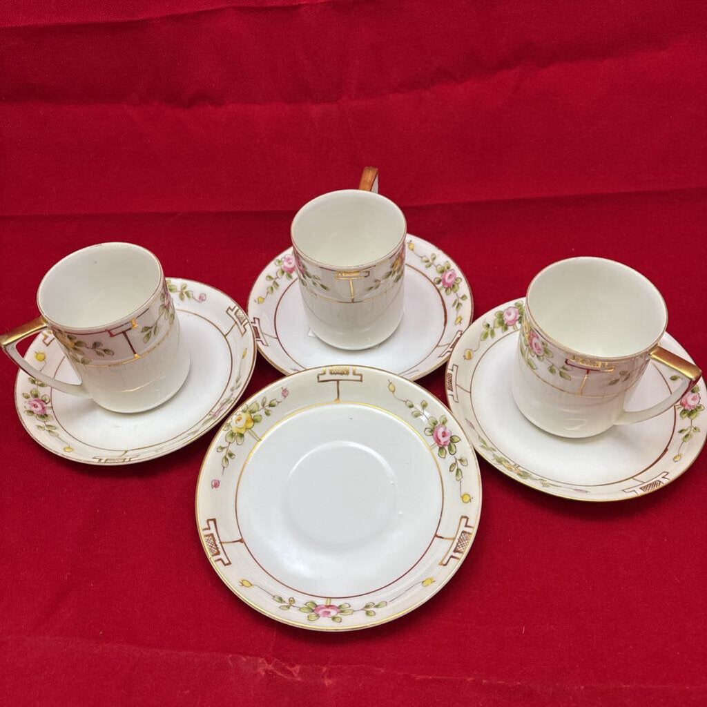 Antique Nippon Floral Gold Detail Teacup 3/Saucer 4.