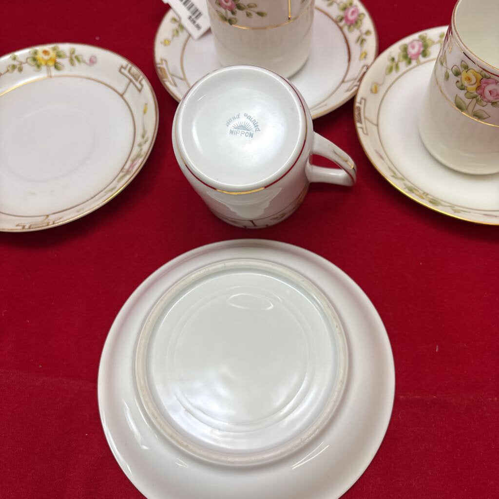 Antique Nippon Floral Gold Detail Teacup 3/Saucer 4.