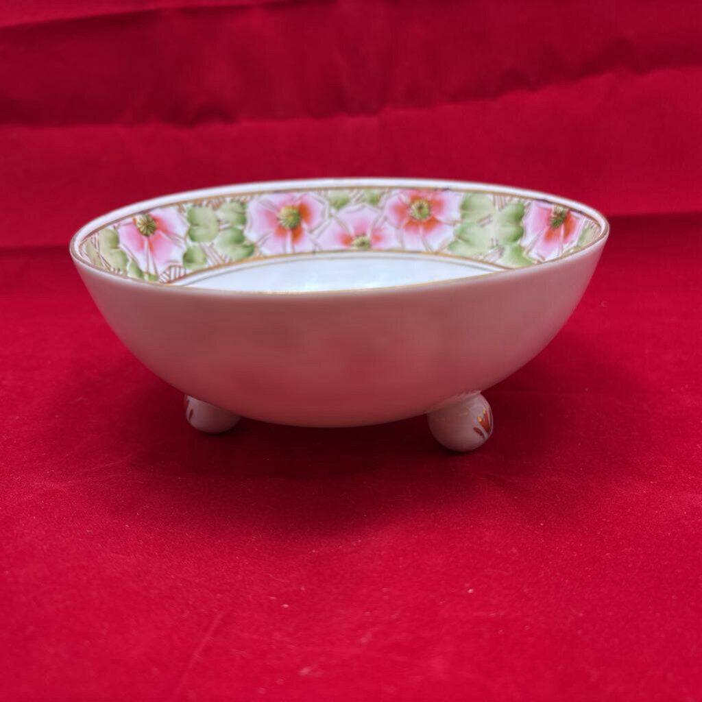 Antique Nippon, Floral Pink/Green Bowl, Gold Detail 5.5''