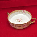 Antique Floral Handled Dish, Pin/Peach Color. (no lid)