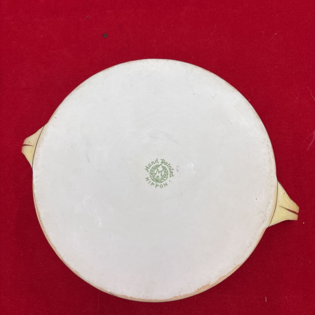 Antique Floral Handled Dish, Pin/Peach Color. (no lid)