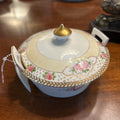 Antique Nippon Hand Painted Lidded Bowl, Pink Floral with Gold Detail.