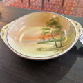Antique Nippon Hand Painted Porcelain Bowl, Sunset Landscape, Tree/Windmill.