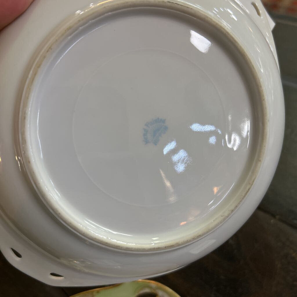 Antique Nippon Hand Painted Porcelain Bowl, Sunset Landscape, Tree/Windmill.