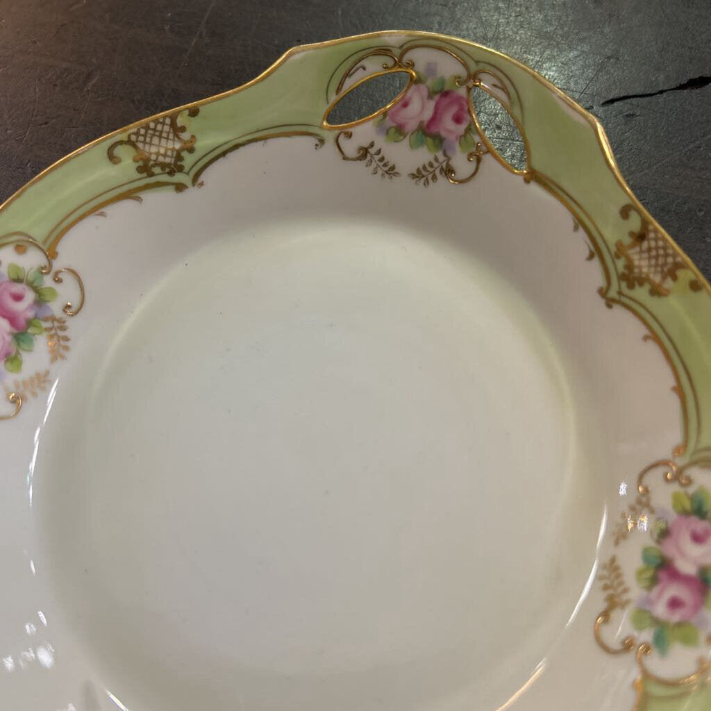 Antique Nippon, Hand Painted, Green/Pink Floral Gold Detail Bowl.