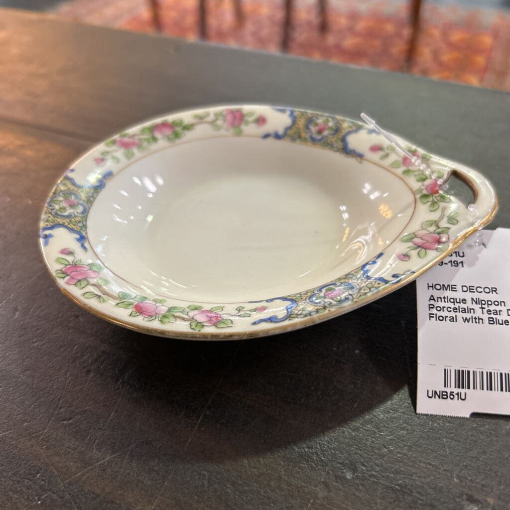 Antique Nippon Porcelain Tear Drop Floral with Blue Detail.