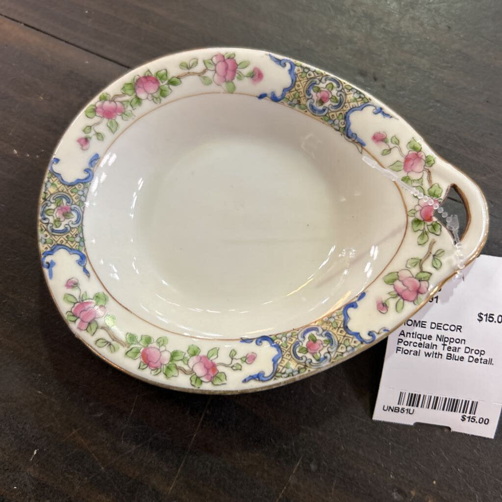 Antique Nippon Porcelain Tear Drop Floral with Blue Detail.