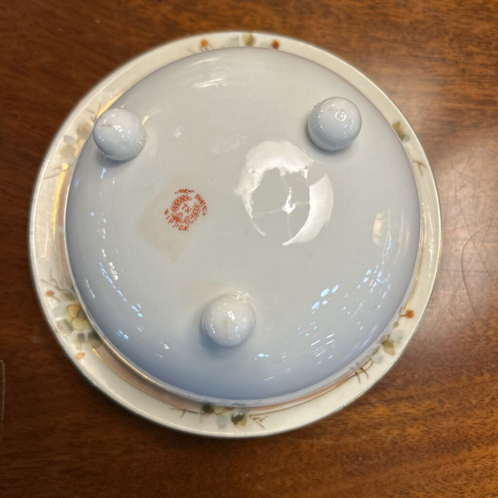 Antique Hand Painted Nippon Mayonnaise Set Bowl Plate. Yellow Floral set 2