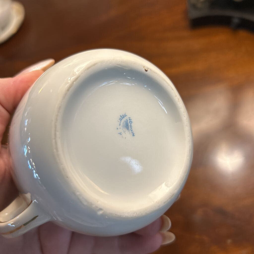 Nippon Porcelain Creamer & Sugar, Blue Band with Floral/Gold Detail.