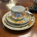 Nippon 4 Piece Lunch Set, Cup&Saucer, 2 plates, Blue,Orange Green Floral with Gold Detail.