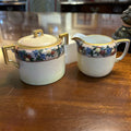Antique Nippon Sugar&Creamer Pale Yellow with Band of Floral Fruit , Gold Handles/Rim. *as is*