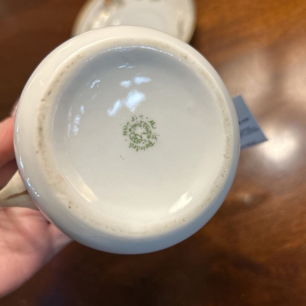 Antique Nippon Double Handle Cup&Saucer with Floral Tree Branch Design *as is*