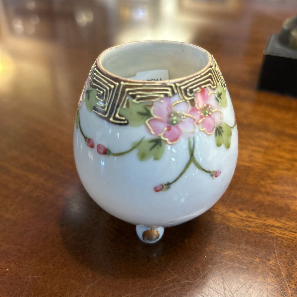 Vintage Porcelain Pink Floral Egg Cup, 3 Footed.