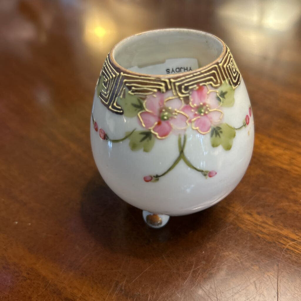 Vintage Porcelain Pink Floral Egg Cup, 3 Footed.