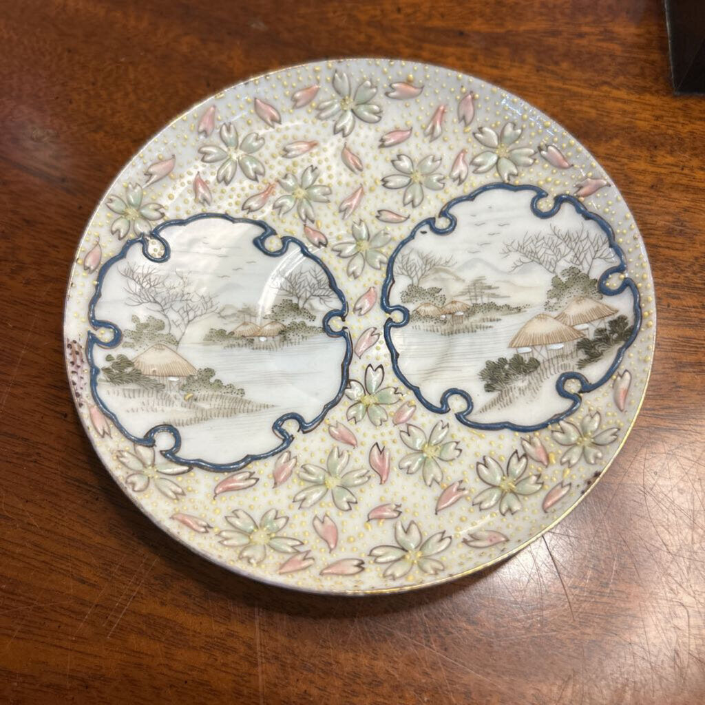 Japanese Single Floral Pink/Green, Landscape Scene