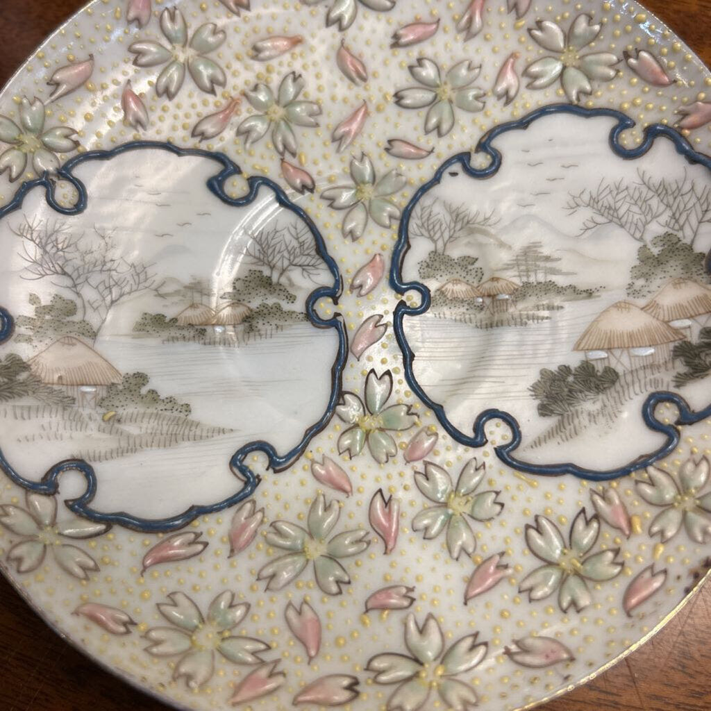 Japanese Single Floral Pink/Green, Landscape Scene