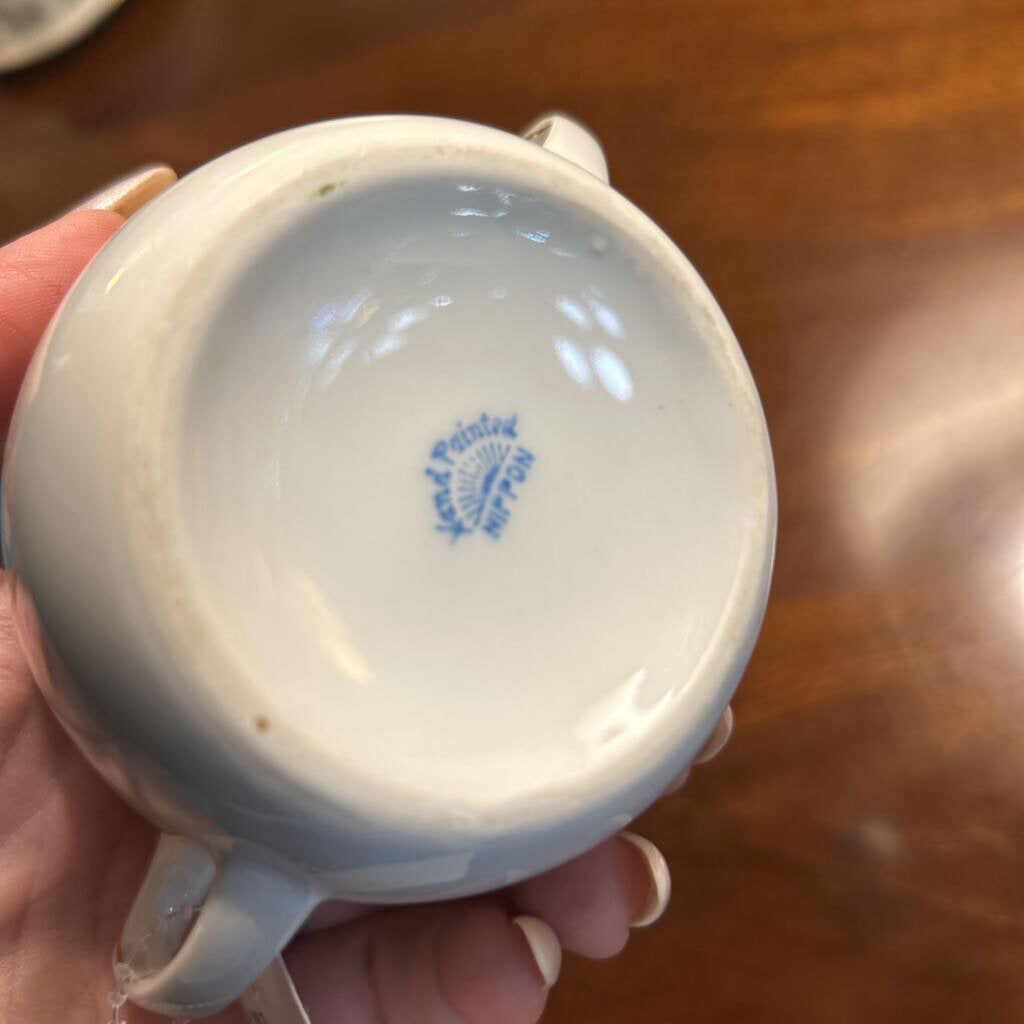 Nippon Hand-Painted Porcelain Sugar Bowl with Floral Pink Roses *no spoon*
