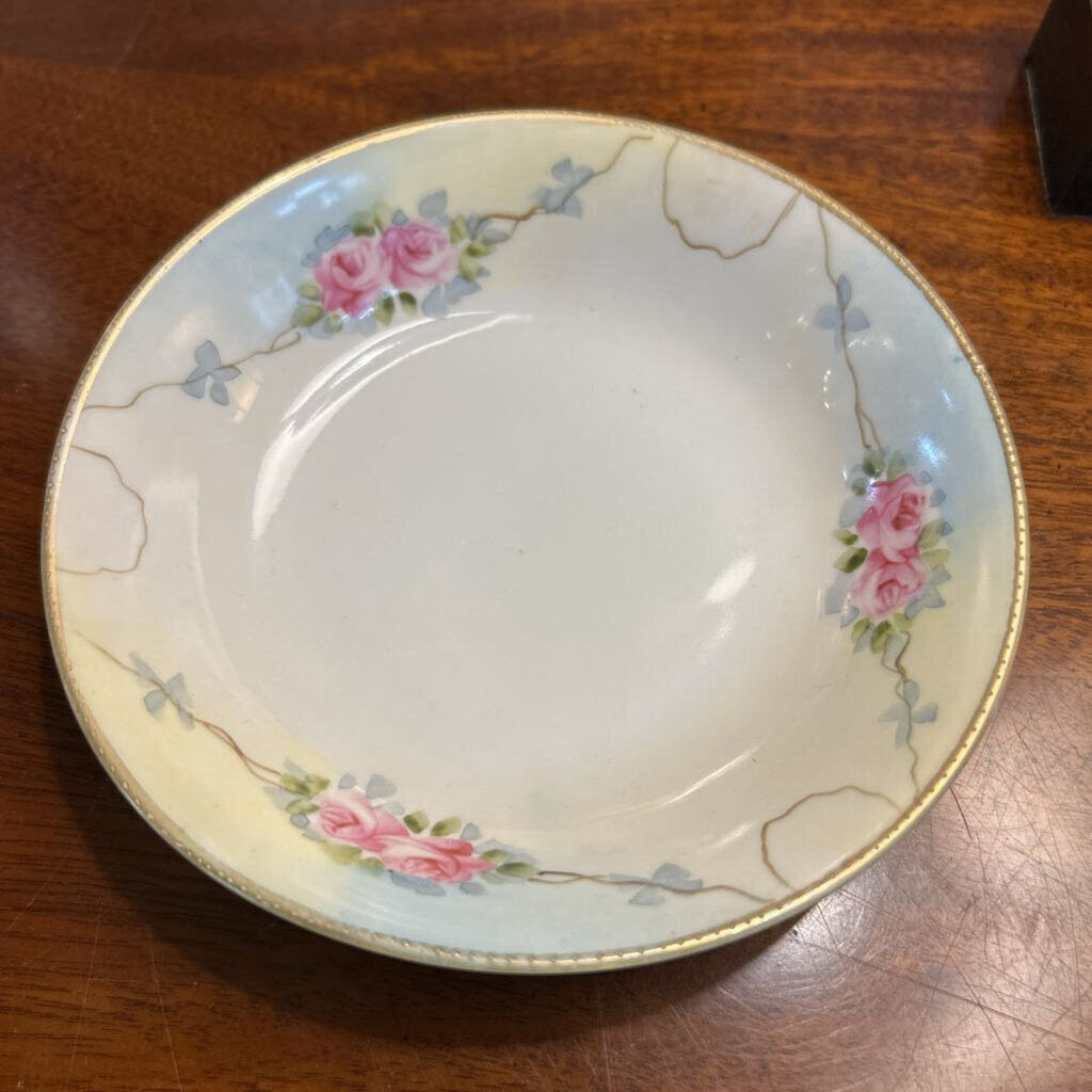 Nippon Hand Painted Floral Pink Roses Bowl 6" with Gold Rim.