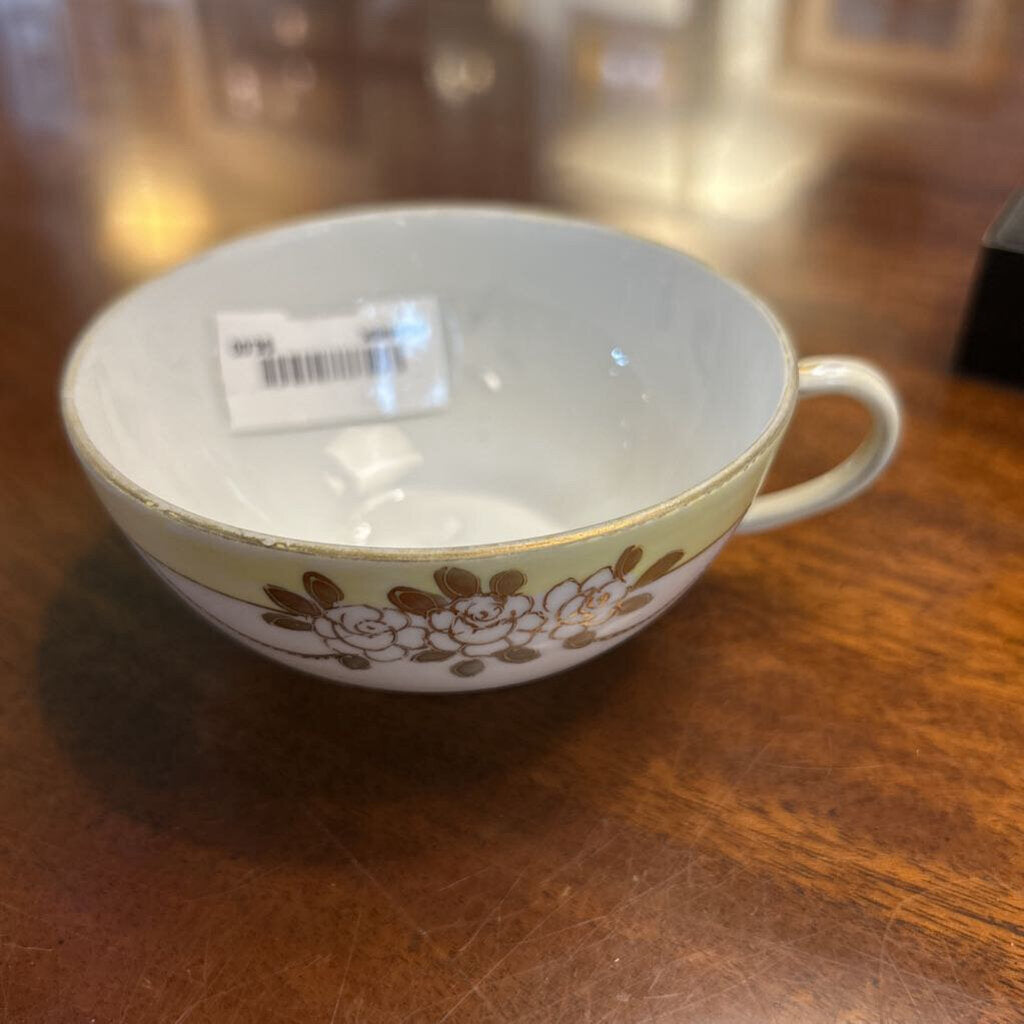 Nippon Single Teacup, Yellow Border with Gold Flowers.