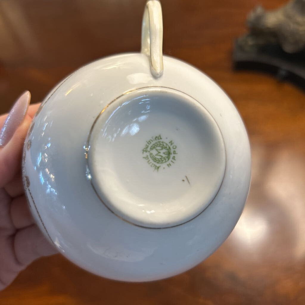 Nippon Single Teacup, Yellow Border with Gold Flowers.