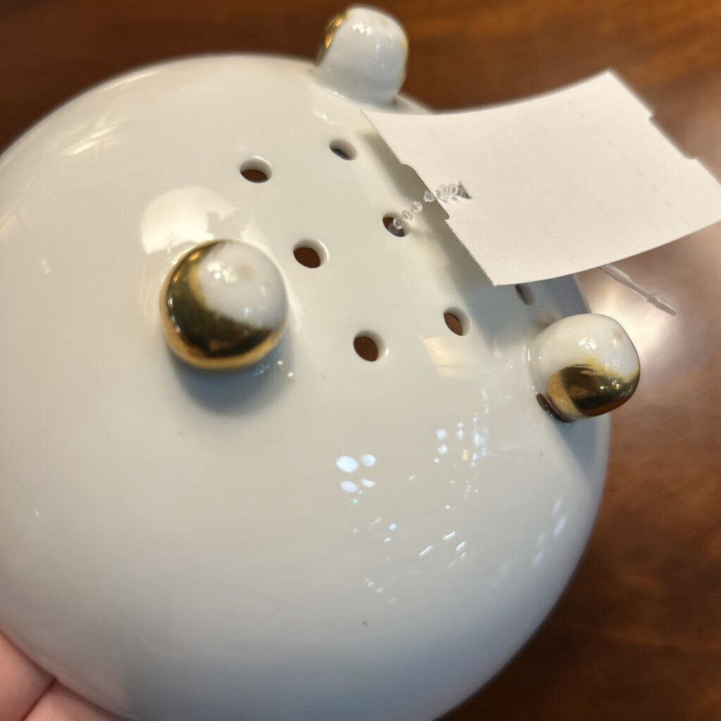 Nippon Hand Painted Footed Berry Bowl Strainer with Gold Floral Detail.
