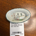 Tiny Antique Japanese Hand Painted Porcelain Dish, Green Rim.