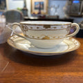 Antique Nippon,Double Handle Cup/Saucer Yellow Gold Floral Detail