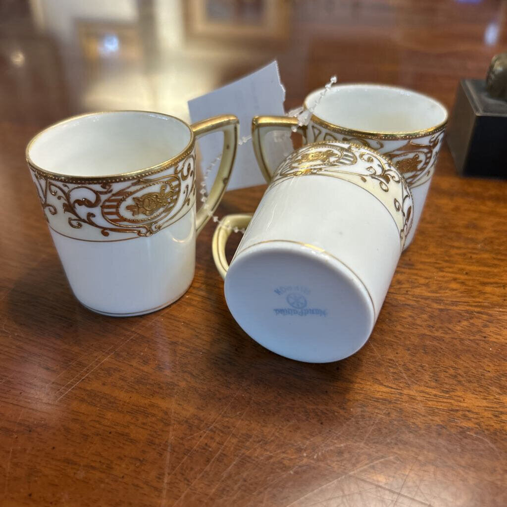 Nippon Demitasse Cups, set 3, Floral Gold Detail *as is*