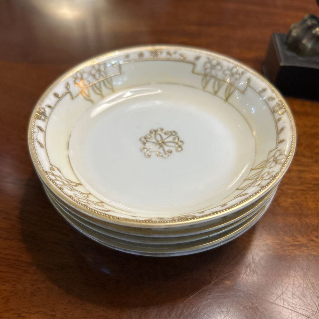 Antique Nippon set 5 Berry Bowls 5" Gold Floral Detail.