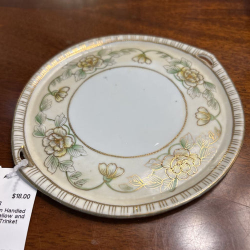 Antique Nippon Handled Lotus Floral Yellow and Gold Detailing, Trinket Tray.