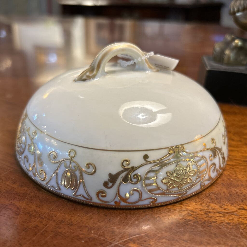 Noritake Butter Dish Lid Only, Gold Floral Detail.