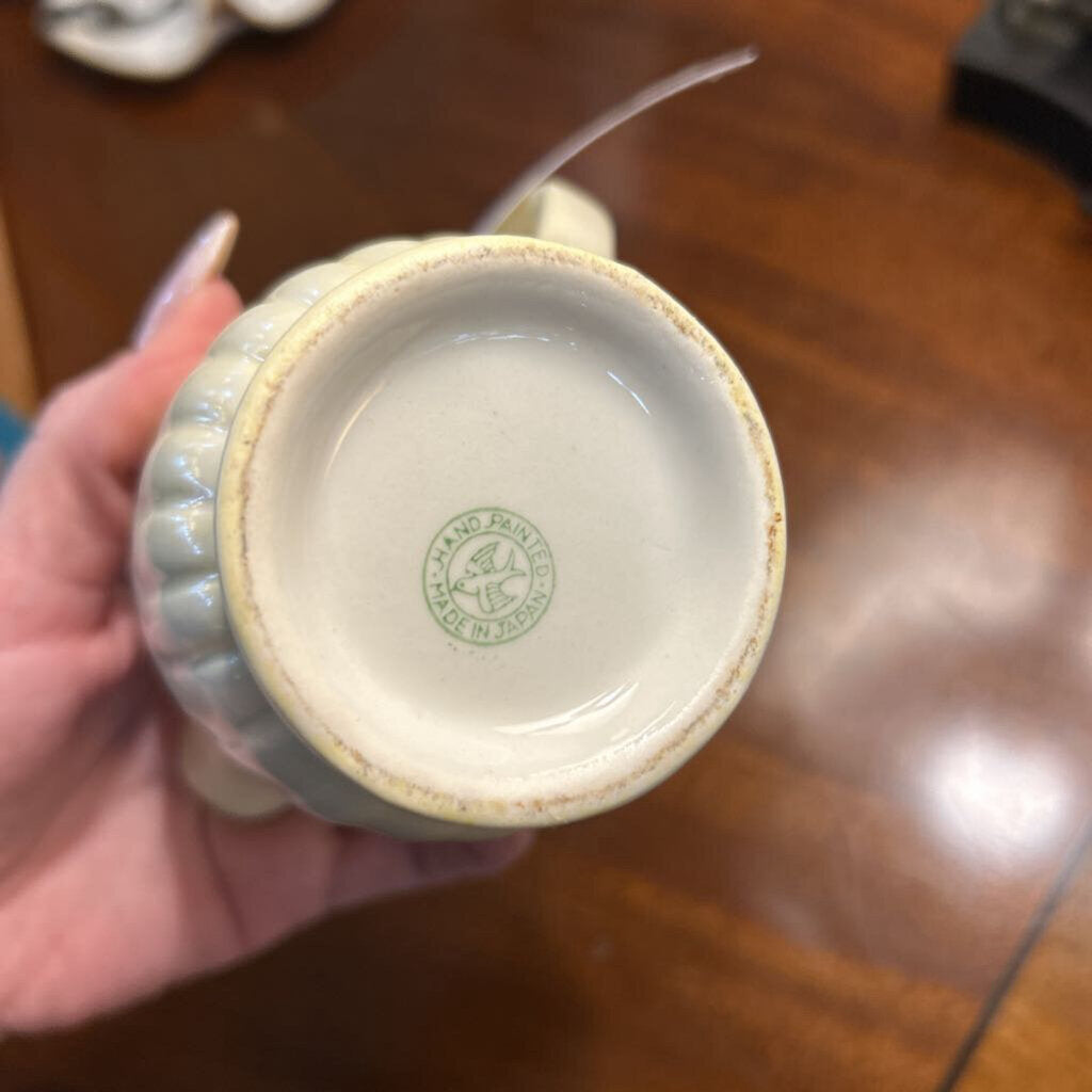 Vintage Made in Japan Lidded Cream Pitcher / Hot Milk Server 1940s-60s, Floral Green Trim 4.25"